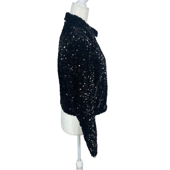 Anthropologie Maeve Sequined Bomber Moto Jacket Black Sz Small Holiday Party NEW - Picture 7 of 13